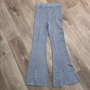 Abercrombie & Fitch Flare Leg Slit Knit Pants Blue Medium Lounge Ribbed